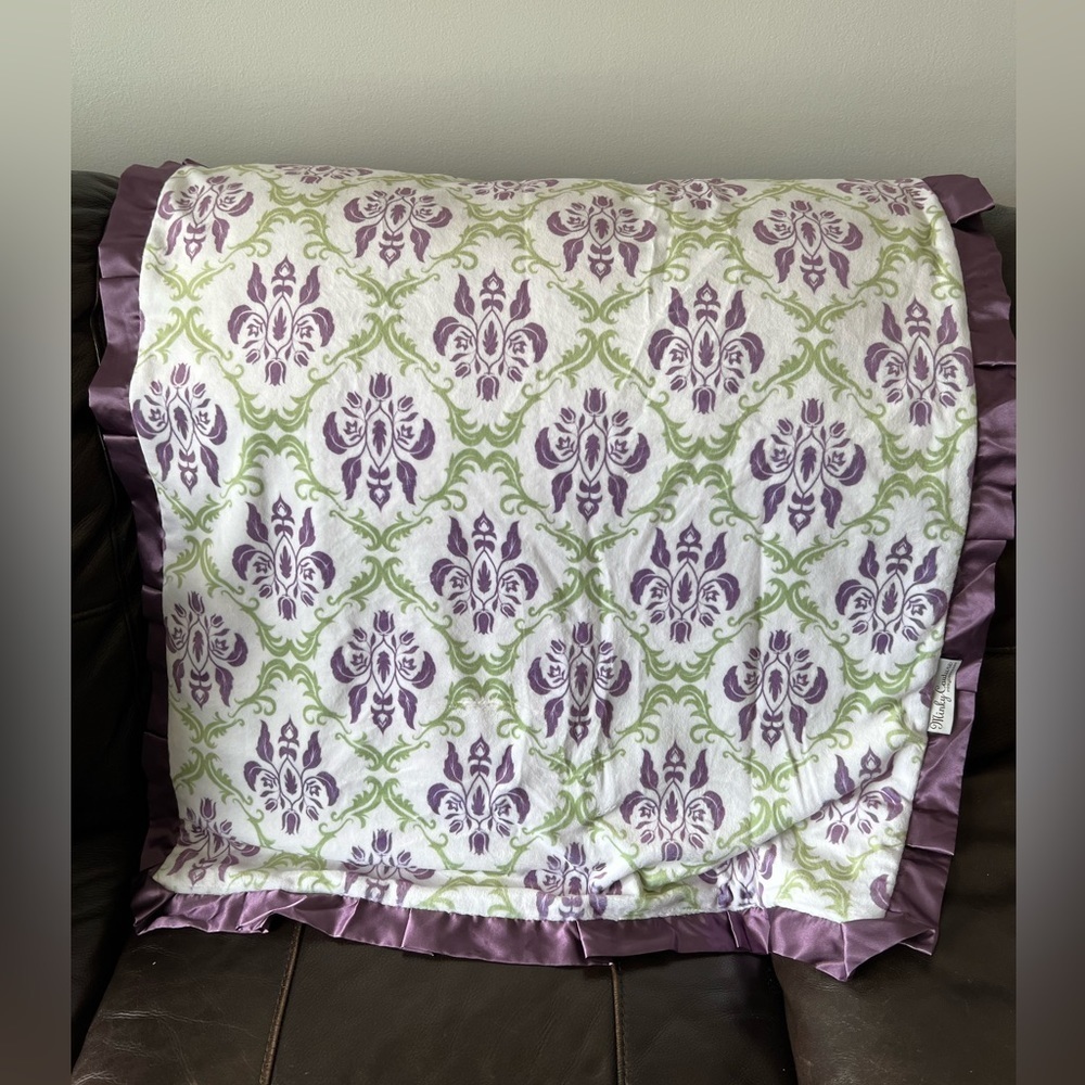 Minky Couture Little Girls Purple Green Floral Soft Blanket